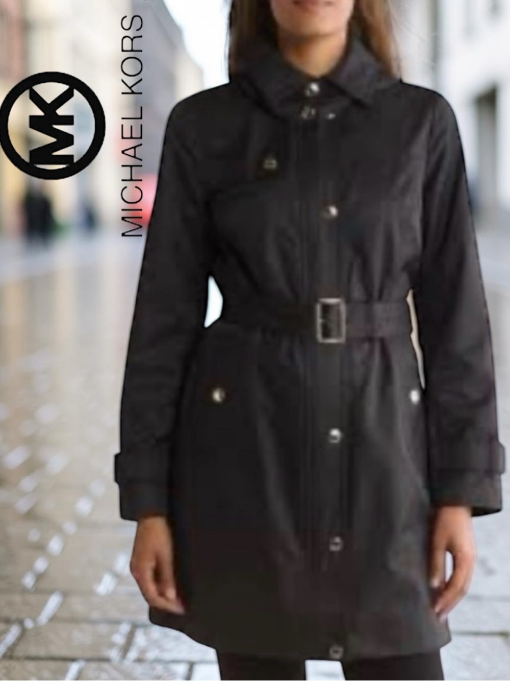 Michael Kors®️ Black Trench/Rain Coat with Goldtone Hardware • Size Small
